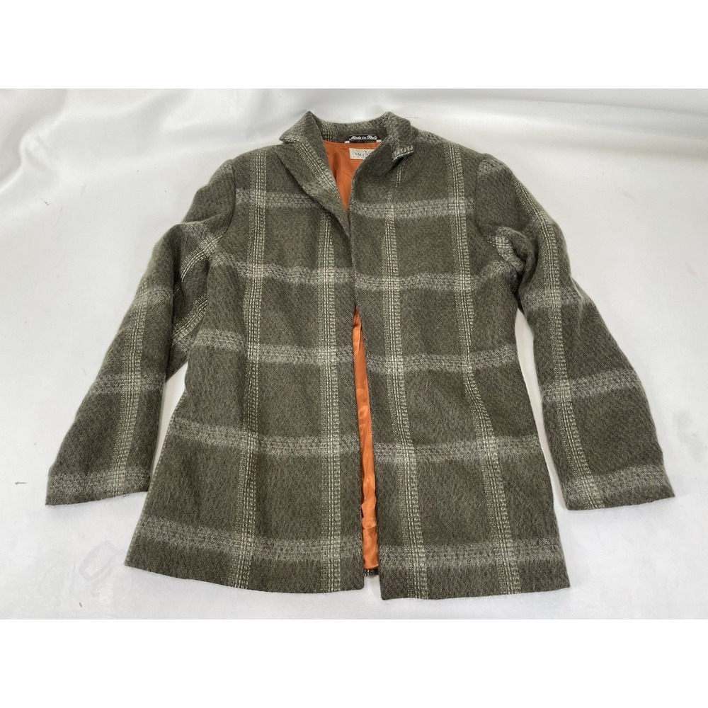 Valentino Miss V Plaid Wool Mohair Jacket Coat Womens Size 10 Taupe